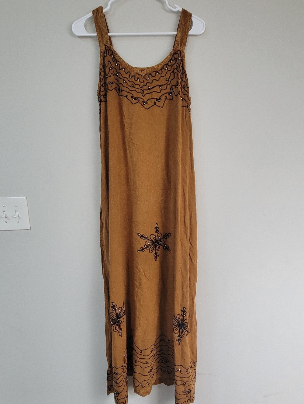 7 Islands Maxi Embroidered Dress Women's Size S Hippie Bohemian Festival  Earthy